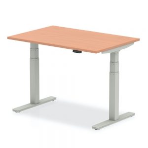 Air Height Adjustable Rectangle Desk Beech Top , Silver Legs