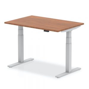 Air Height Adjustable Rectangle Desk Walnut Top , Silver Legs