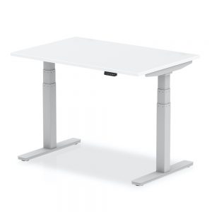 Air Height Adjustable Rectangle Desk White Top , Silver Legs