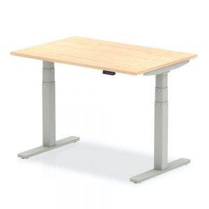 Air Height Adjustable Rectangle Desk Maple Top , Silver Legs