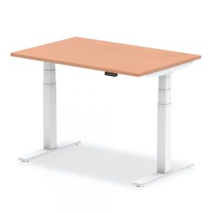 Air Height Adjustable Rectangle Desk Beech Top , White Legs