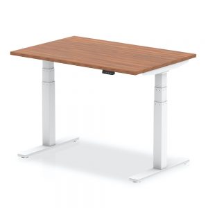 Air Height Adjustable Rectangle Desk Walnut Top , White Legs