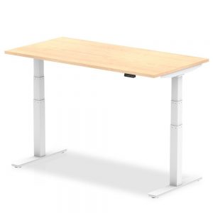 Air Height Adjustable Rectangle Desk Maple Top , White Legs