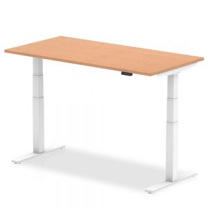 Air Height Adjustable Rectangle Desk Oak Top , White Legs