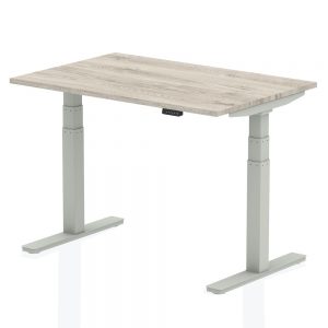 Air Height Adjustable Rectangle Desk Grey Oak Top , Silver Legs