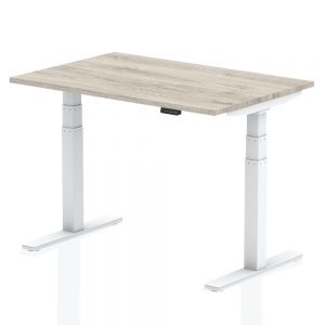 Air Height Adjustable Rectangle Desk Grey Oak Top , White Legs