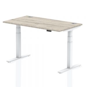 Office Desk Air Electric Height Adjustable Desk With Grey Oak Top And White Frame