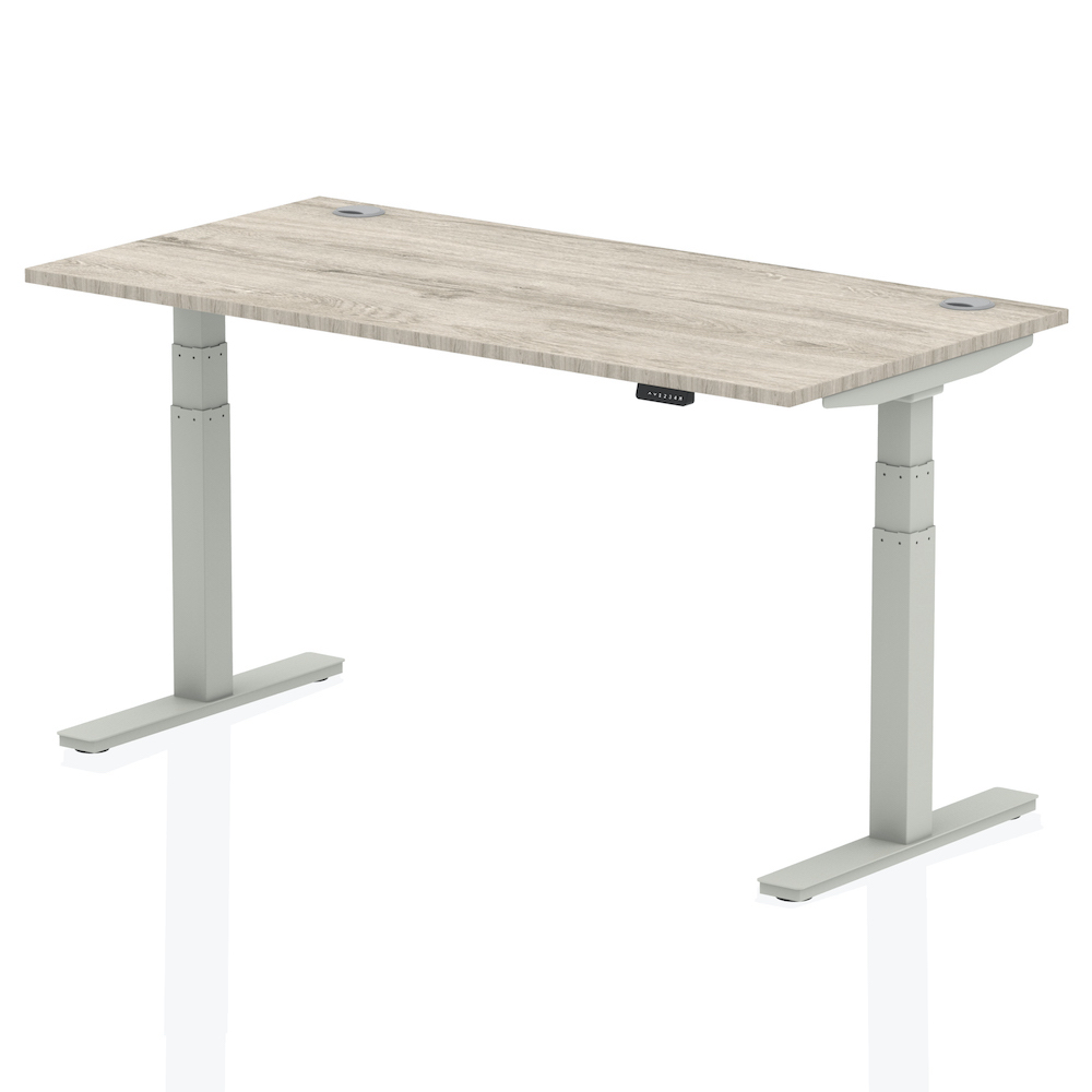 Office Desk Air Electric Height Adjustable desk with Grey oak Top and Silver Frame