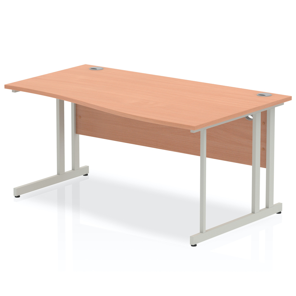 Office Desk Right Hand Wave Desk Beech With Silver Cantilever Frame