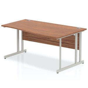 Office Desk Right Hand Wave Desk Walnut With Silver Cantilever Frame