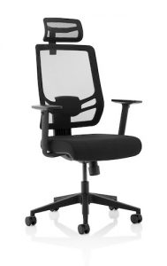 Mesh Chair Black With Headrest & Arms Front Side View