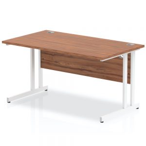 Office Desk Rectangular Desk Walnut With White Cantilever Frame