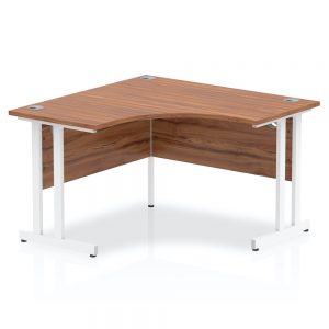 Impulse White Cantilever Leg Corner Desk Walnut