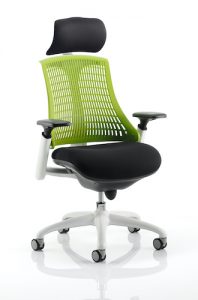 Office Chair Flex Chair With Headrest White Frame Green Back With Black Seat Fabric