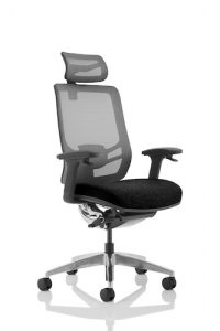 Office Chair Ergo Click Mesh Office Chair With Headrest, Black Fabric Seat & Height Adjustable Arms