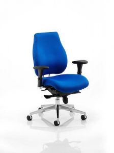 Chiro Posture Office Chair With Adjustable Arms & Without Headrest In Blue Fabric