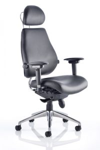 Chiro Plus Ultimate Posture Office Chair with Adjustable arms, Adjustable Lumbar Support & headrest in Black Leather