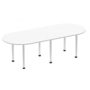 White 2400 Boardroom Table With Silver Legs