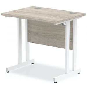 Impulse 800 X 600 Compact Rectangle Desk With White Cantilever Leg & Grey Oak Top